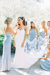 Light Blue Satin Sheath Halter Bridesmaid Dresses, Wedding Party Dress, MBD164 | light blue bridesmaid dresses | satin bridesmaid dresses | cheap long bridesmaid dresses | www.musebridals.com