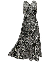 Long Maxi Cocktail Hawaiian Dress Taro Leaf Black