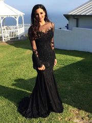 Long Sleeves Mermaid Black Prom Dress, Black Mermaid Formal Dress, Evening Dress, Party Dress