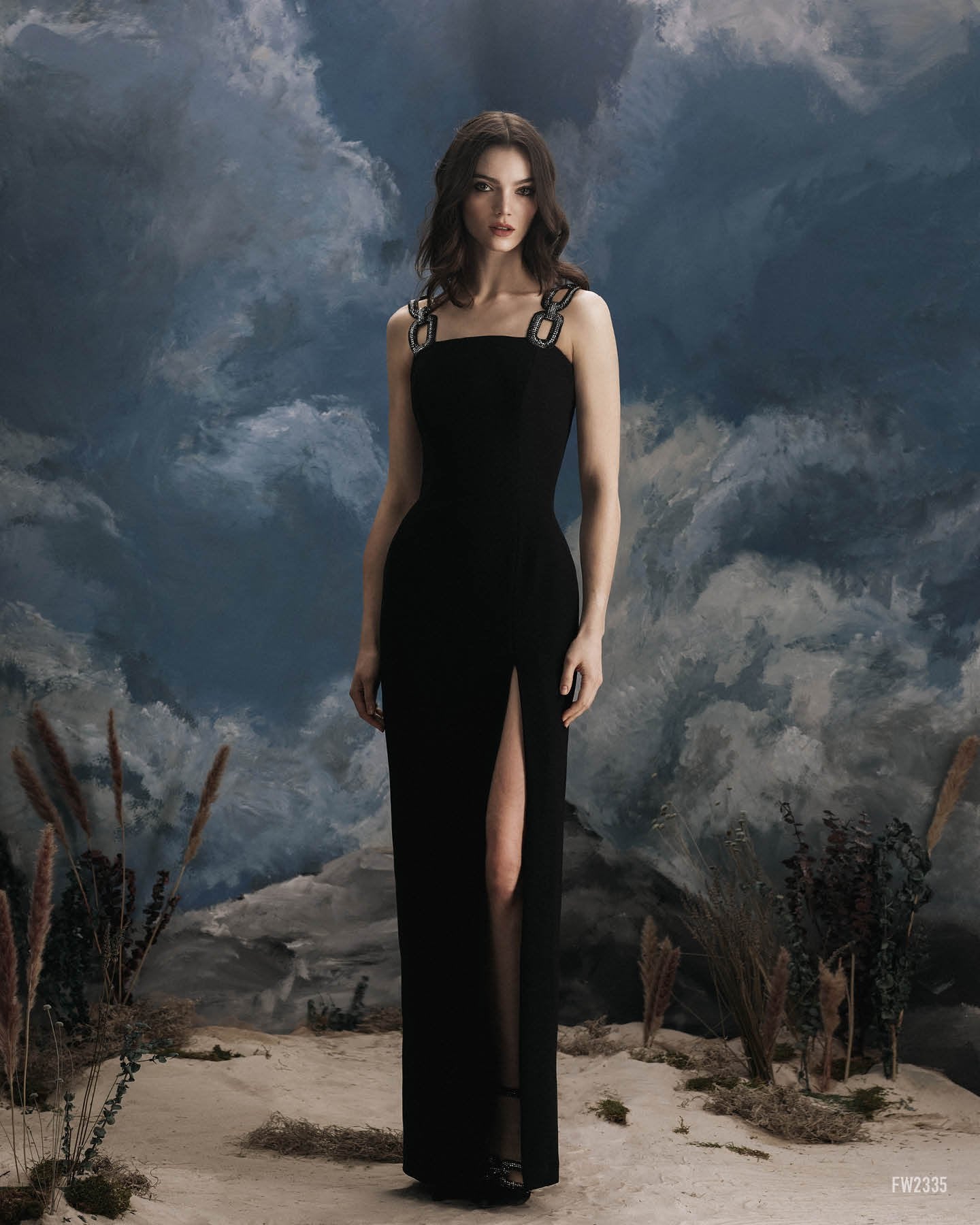 Lucian Matis Stone Strap Black & Silver Evening Gown EVENING DRESSES, LONG DRESS, MOTHER OF THE BRIDE DRESS, MOTHER OF THE GROOM DRESS, WEDDING GUEST DRESSES, Long Island, New York, Mother of the Bride gowns near me, Woodbury Greenvale Mother of the Bride dresses Bat Mitzvah Bar Mitzvah, Evening Wear, Wedding Wear.