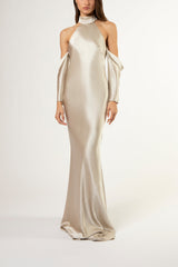 Halter drop sleeve gown - pearl