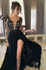 Black Prom Dress,Prom Dress With Sleeves,Sexy Prom Dress,See through Prom Dress,MA141-Dolly Gown