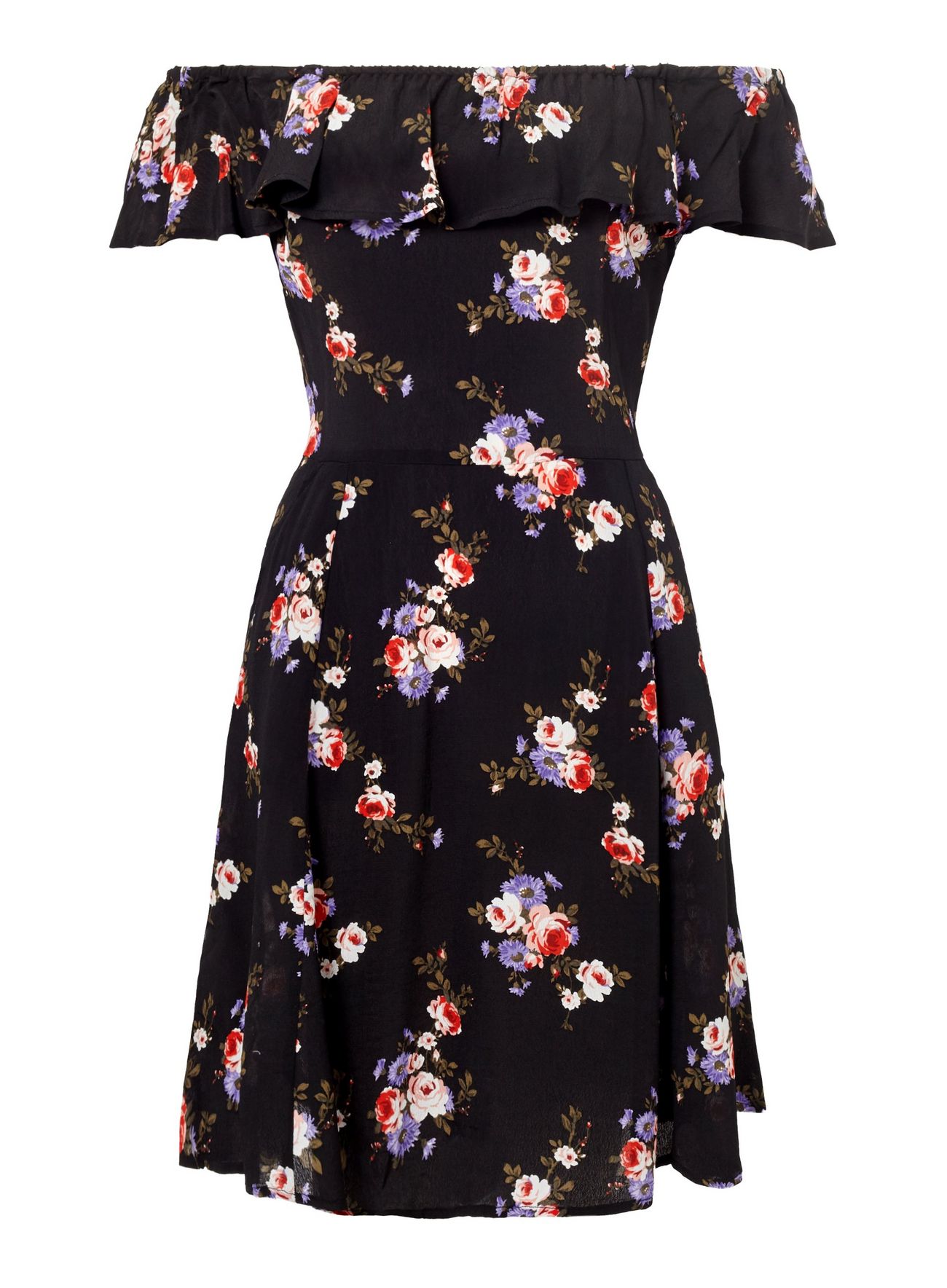 Miss Selfridge Womens Black Floral Print Bardot Skater Dress - Stockpoint Apparel Outlet