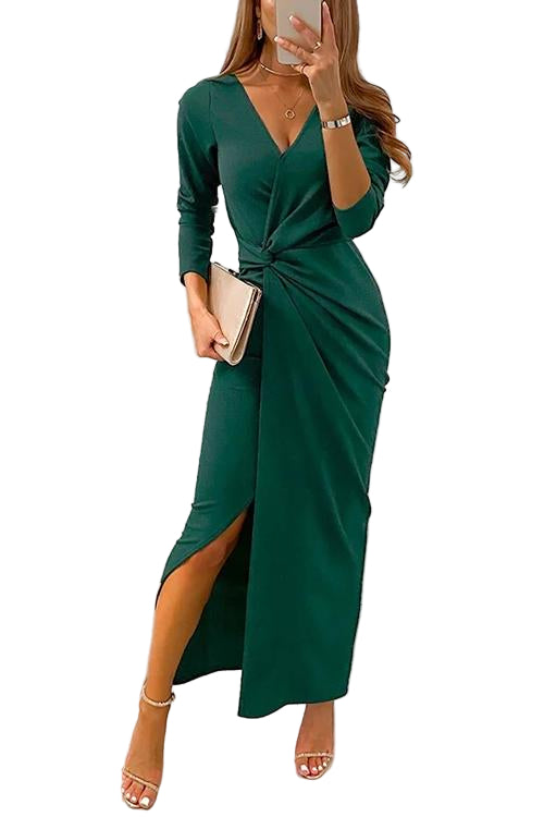 Maxikjole Dame V-hals med Slit for Bryllup og Fest 0