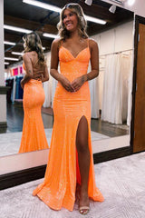 Mermaid Spaghetti Straps Lace Up Tight Prom Dress With Split PSK442-Pgmdress