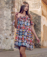Mexican Fashion Designer Talavera Off-the-Shoulder Dress Colores Decor