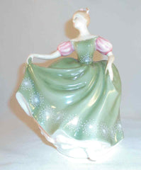 English Royal Doulton Figurine Woman Green Dress Pink Sleeves Michele HN 2234
