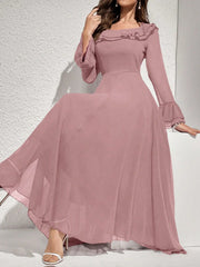 | SHEIN Modelyn Women's Solid Color Ruffled Flare Sleeve Maxi Elegant Dress Long Evening Dresses | Dress | Shein | OneHub