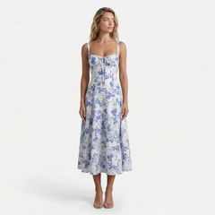 Monvaline | Women’s Summer Corset Midi Dress Slim Fit Floral Lightweight