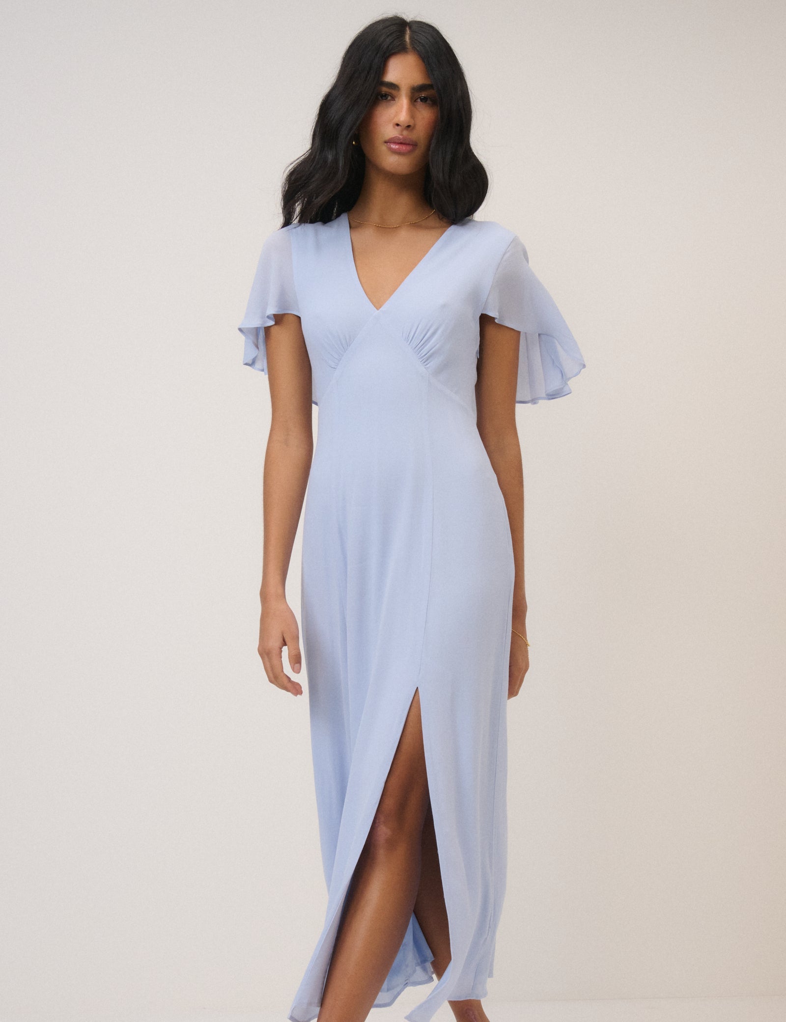 Soft Blue Chiffon Short Sleeve Marlow Midi Dress