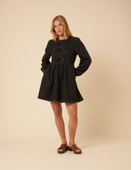 Black Denim Tie Front Eden Mini Dress