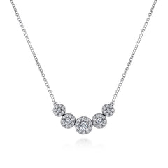 14K White Gold Round Diamond Halo Bar Necklace