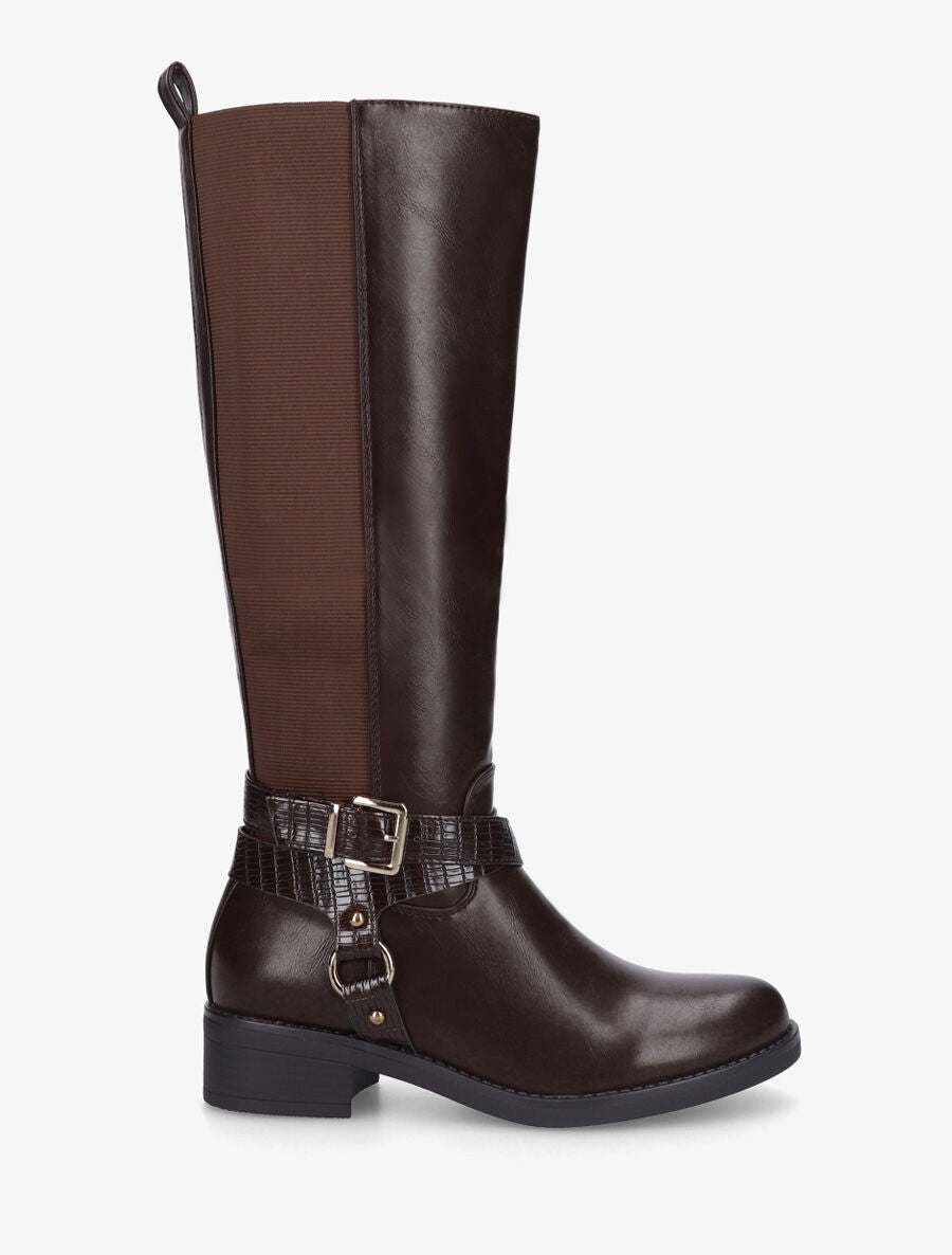 Bottes élastiquées à détail effet croco - Marron - 1