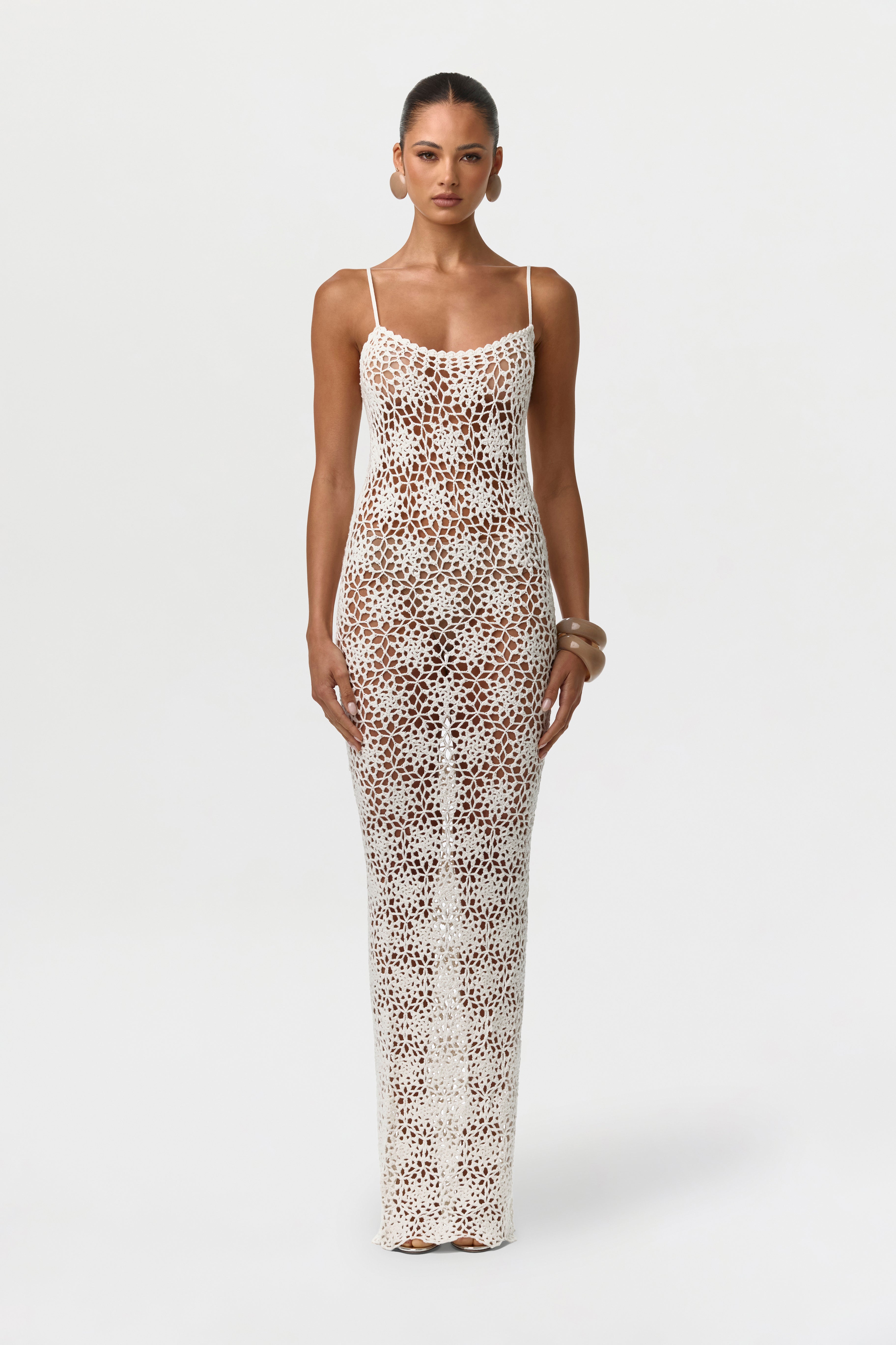 White Knit Crochet Maxi Dress