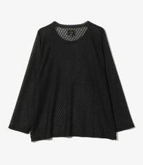 Long Sleeve U-Neck T-Shirt – Black Raschel Lace