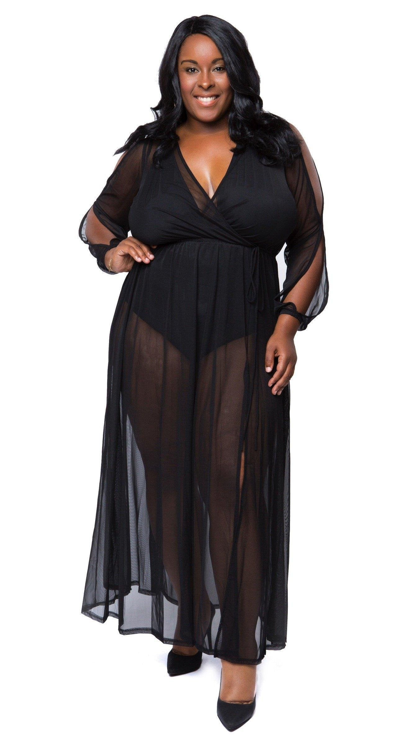 Nightingale Sheer Cover Up Dress (Black)-Swimwear-Boughie-Boughie