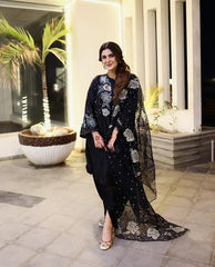 Nureh black raw silk dress