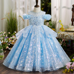 Girls Prom Dress Flower Girl Blue Princess Dress Girls Birthday Dress