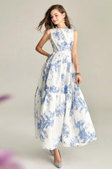 Luxury heavy embroidery jacquard elegant white fairy summer long wedding guest dress - Jinu