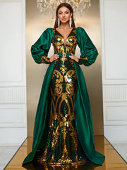 Peacock Poise Embellished Ballroom Green Prom Dress