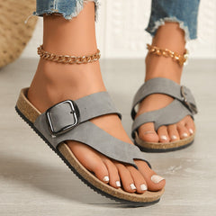 Damen Verstellbare Schnalle Zehentrenner Sandalen mit Korkfußbett Aliams