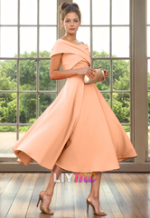 Off-Shoulder Sleeveless Sleek Pleated A-Line Mother of Bride Dress Cocktail Dress