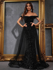 | SHEIN Off Shoulder Mesh Panel Sequin Prom Dress | Dress | Shein | OneHub