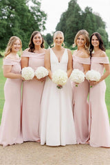 Off the Shoulder Light Pink Bridesmaid Dress
