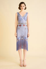Opulent Floral Beaded Fringe Flapper Dress
