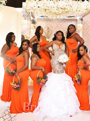 Orange Simple Mermaid Elegant Long Formal Bridesmaid Dresses, Wedding Guest Dress BD162