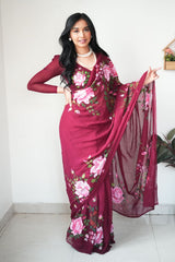 Gossamer 1-Minute Ready To Wear Maroon Georgette Saree