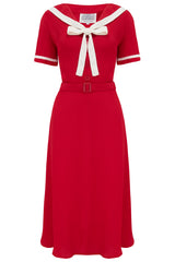 Patti 1940s Nautical Sailor Dress in Red, Authentic true vintage style - Vintage Clothing, CC41, Dress For Goodwood Revival, Vintage Outfit, Twinwood Festival Outfit, Viva Las Vegas Rockabilly Weekend Rock n Romance The Seamstress Of Bloomsbury