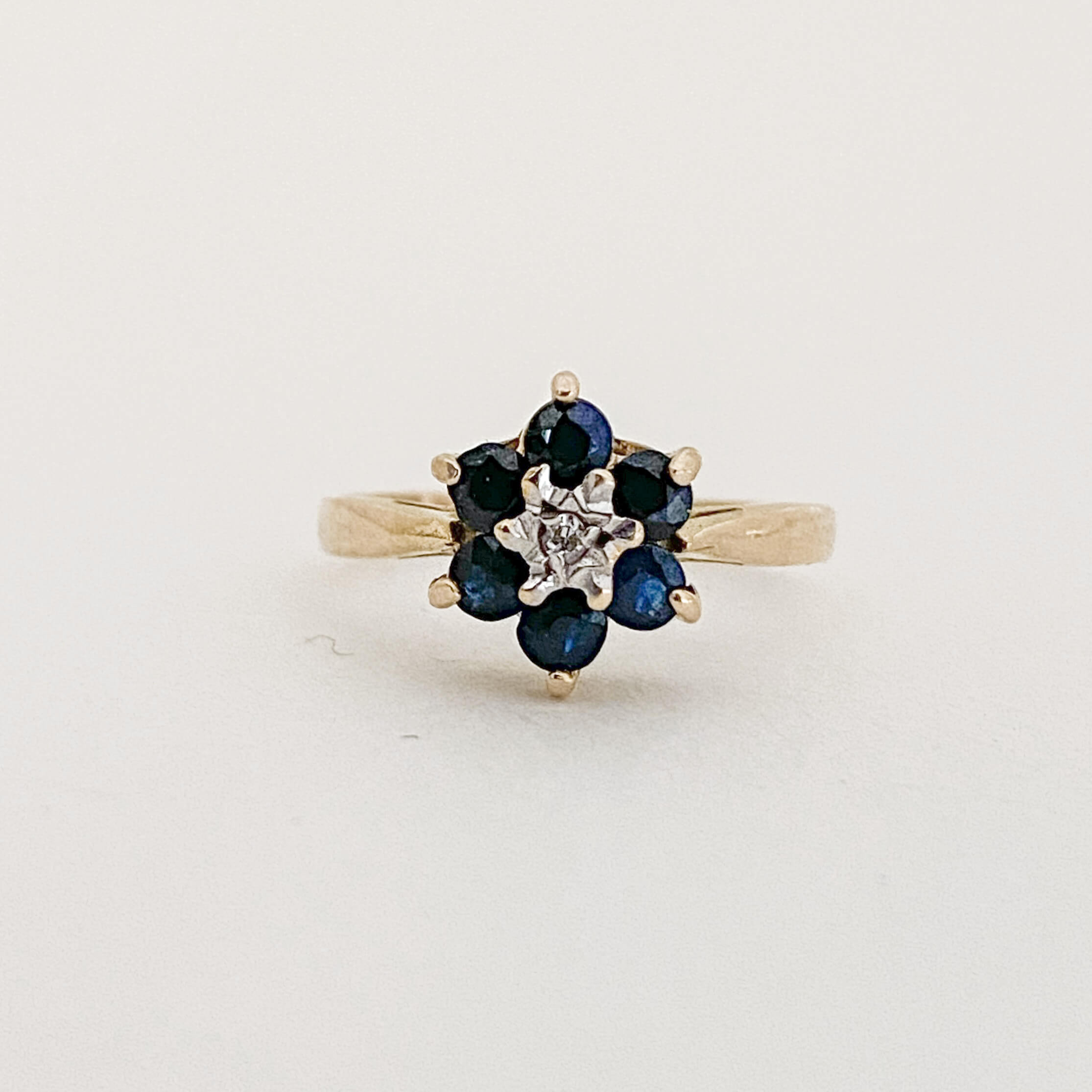Vintage Sapphire & Diamond Flower Ring