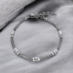 Bracciale Bracciale in Argento 925 Maglia Geometrica Brunita con Intercalari Satinati - Gioielli Pavan