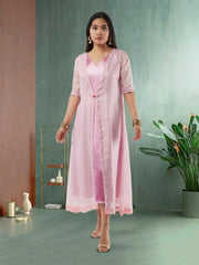 Pink and Silver Two Piece Layered Ankle Length Dress | Indo Western Dress | Modern Indian Wear | indian party dress for women | indian wear usa | Indo Western Outfits