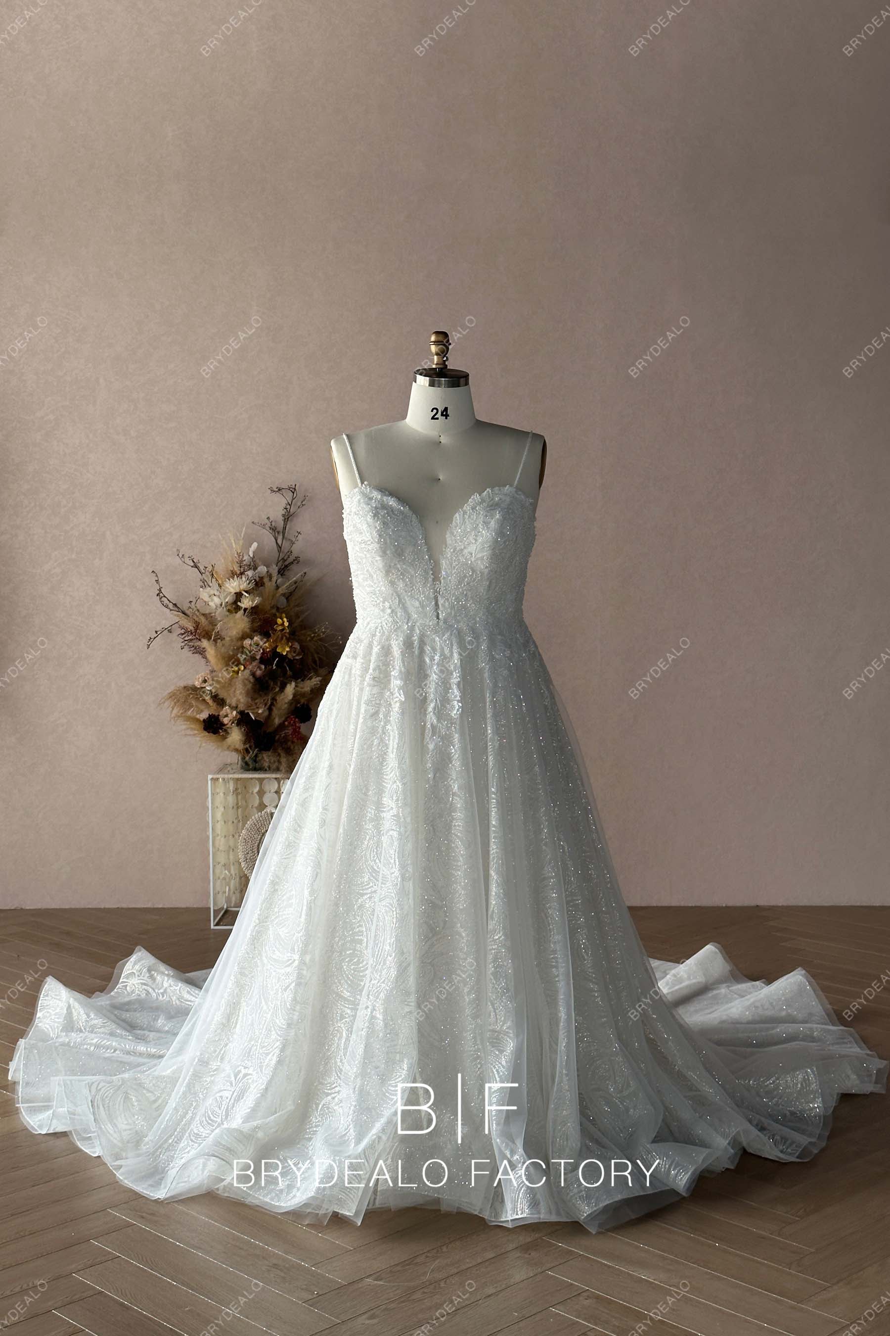 Spaghetti Straps Plus Size Plunging Wedding Dress