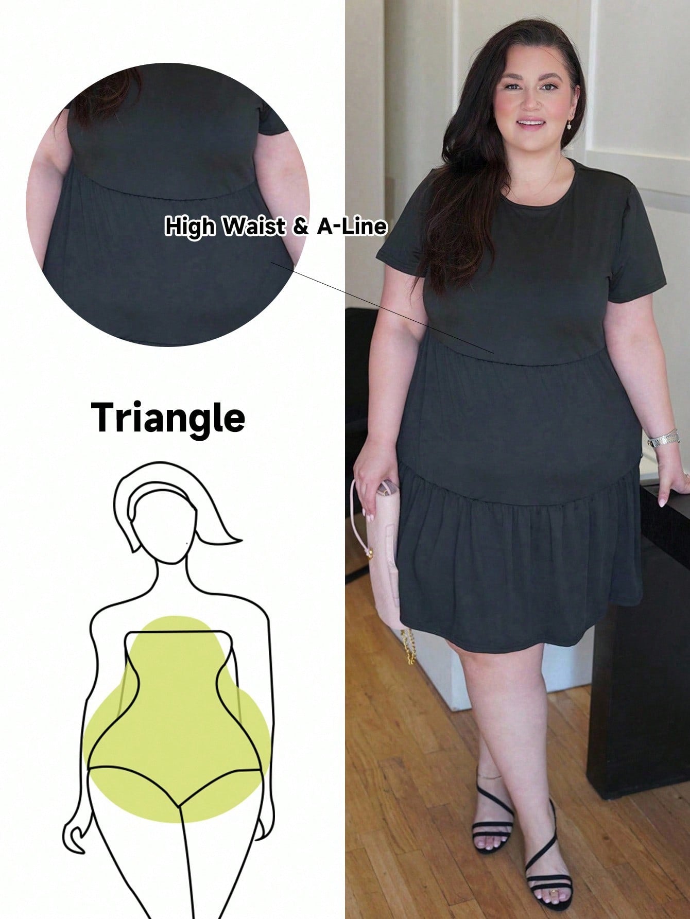 Designed with pear-shaped figures in mind, this loose-fit black t-shirt dress from Truni Sometimesglam offers effortless comfort without compromising style. The relaxed silhouette skims over curves while the classic black hue pairs with everything in your wardrobe. Perfect for warm-weather days when you want to look put-together without the fuss. Throw it on, feel fabulous, and let the dress do the work—because fashion should be fun, not complicated.