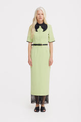 Polished Fitted Midi Short Sleeve Dress - Light Lime Green