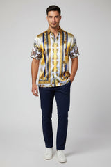 Prestige PR-626 MAIZE Men’s Luxury Print Button-Up Shirt