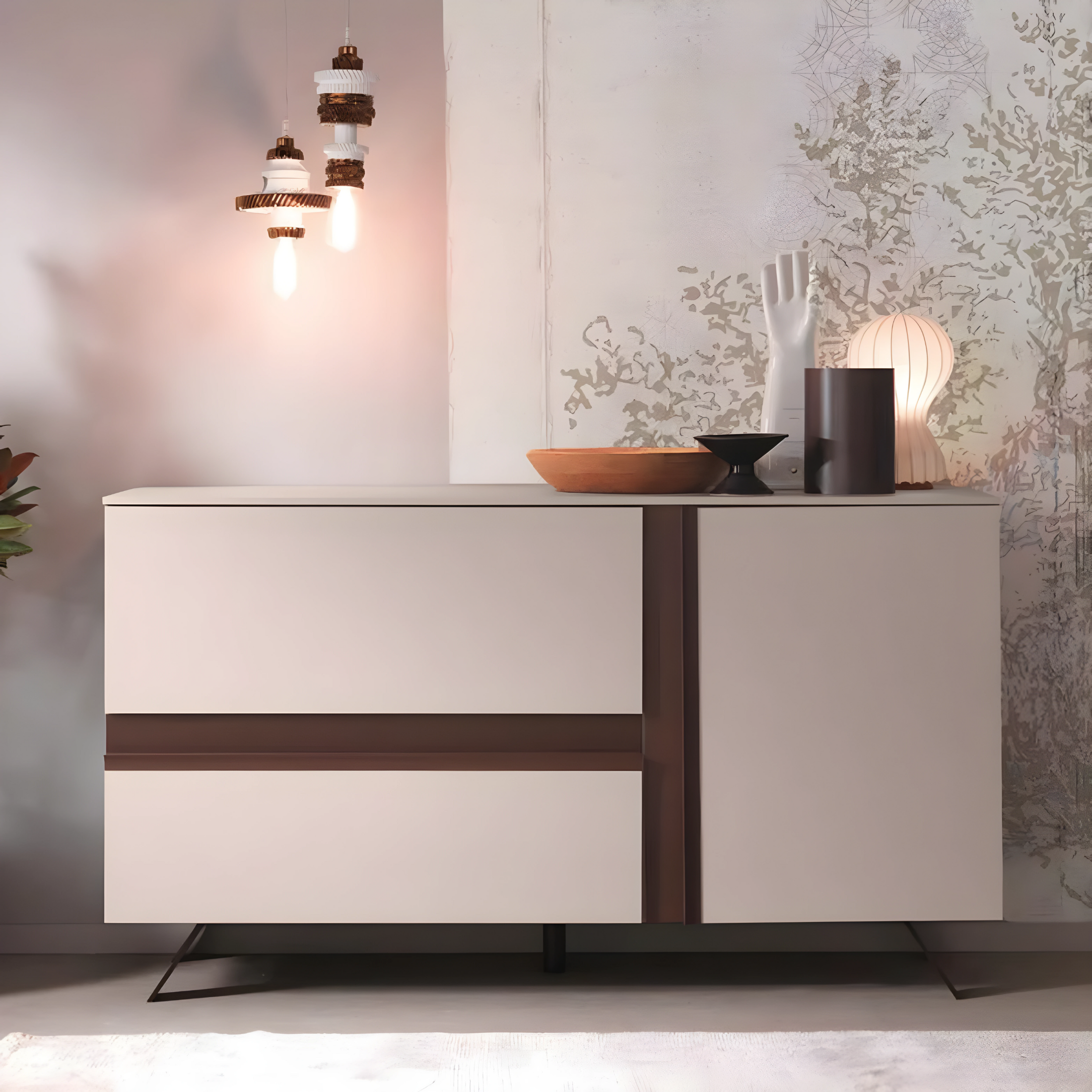 Madia moderna in legno "Abaco" 2 ante 1 cassetto con piedi in metallo verniciato