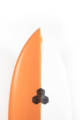Orange and white Channel Islands Surfboard Feb's Fish size 5'5" at Pukas Surf Shop - 3