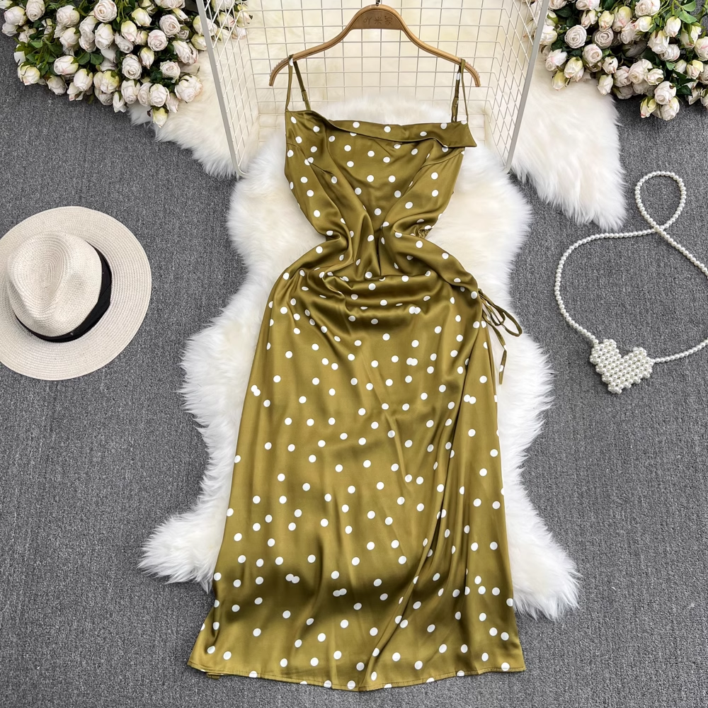 Summer Spaghetti Strap A Line Polka Dot Dress 1468