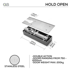 QS899V HO, Floorspring, Double Action, Hold Open, 200 (kg), 1/2/3/4, Top Centre, Bottom Strap, Stainless Steel, QS