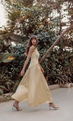 Butter Yellow Curved Drop Waist Maxi Dress