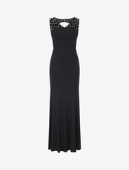 Robe de soirée unie incrustée de pierres - Noir - 5