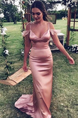 Rose Gold Satin Spaghetti Straps Bridesmaid Dress, Wedding Guest Dress, BD121 | rose gold bridesmaid dresses | wedding party dresses | wedding guest dresses online | www.simidress.com