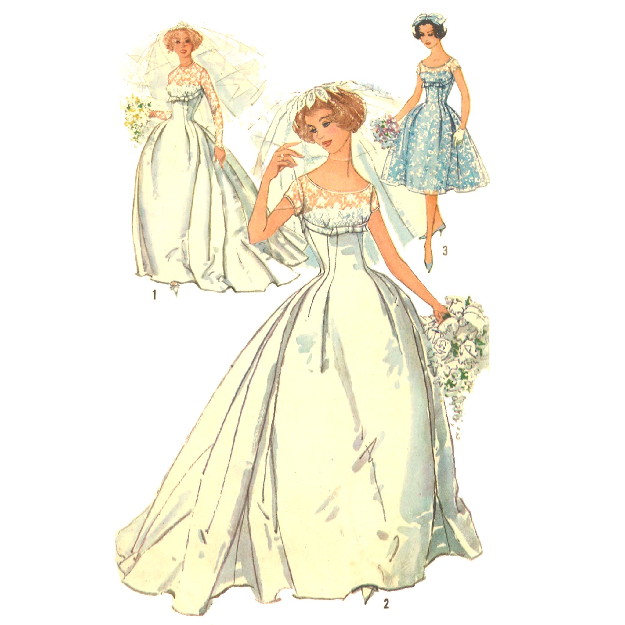 1950's Sewing Pattern, Wedding Dress, Bridesmaid Dress, Bridal Dress, Train - Bust 32" (81.3cm)