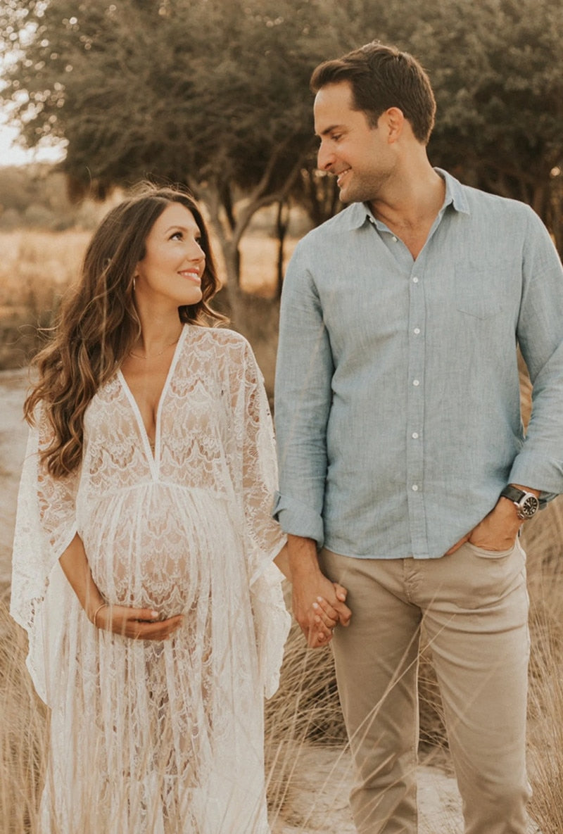 Mqtime See Through Lace Maternity Photo Shoot Long Dresses Boho Pregnancy Lace Dresses