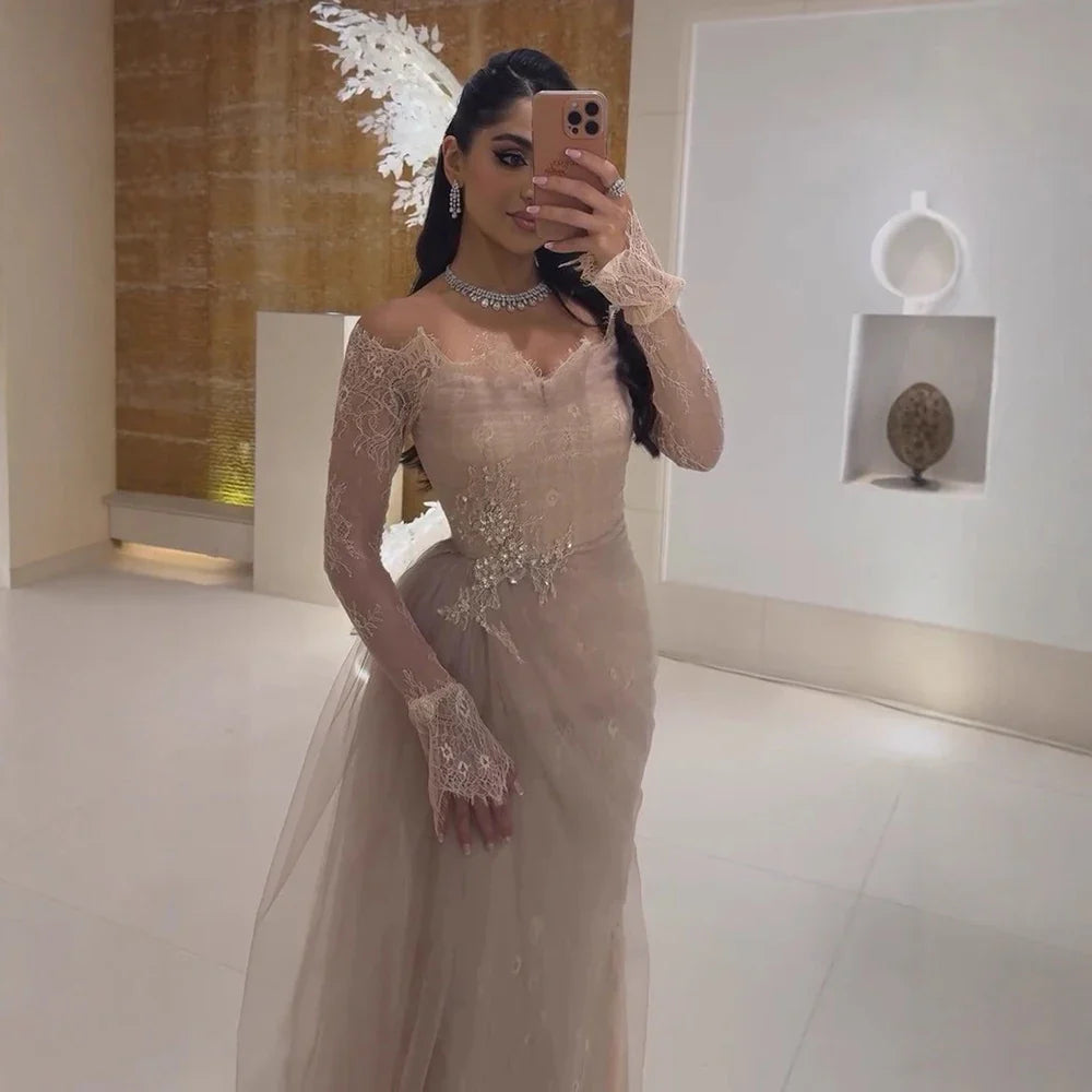Luxury Light Pink Mermaid Lace Beaded Evening Dress LA72910 - SERENE HILL