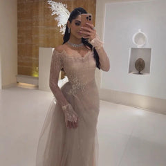 Luxury Light Pink Mermaid Lace Beaded Evening Dress LA72910 - SERENE HILL
